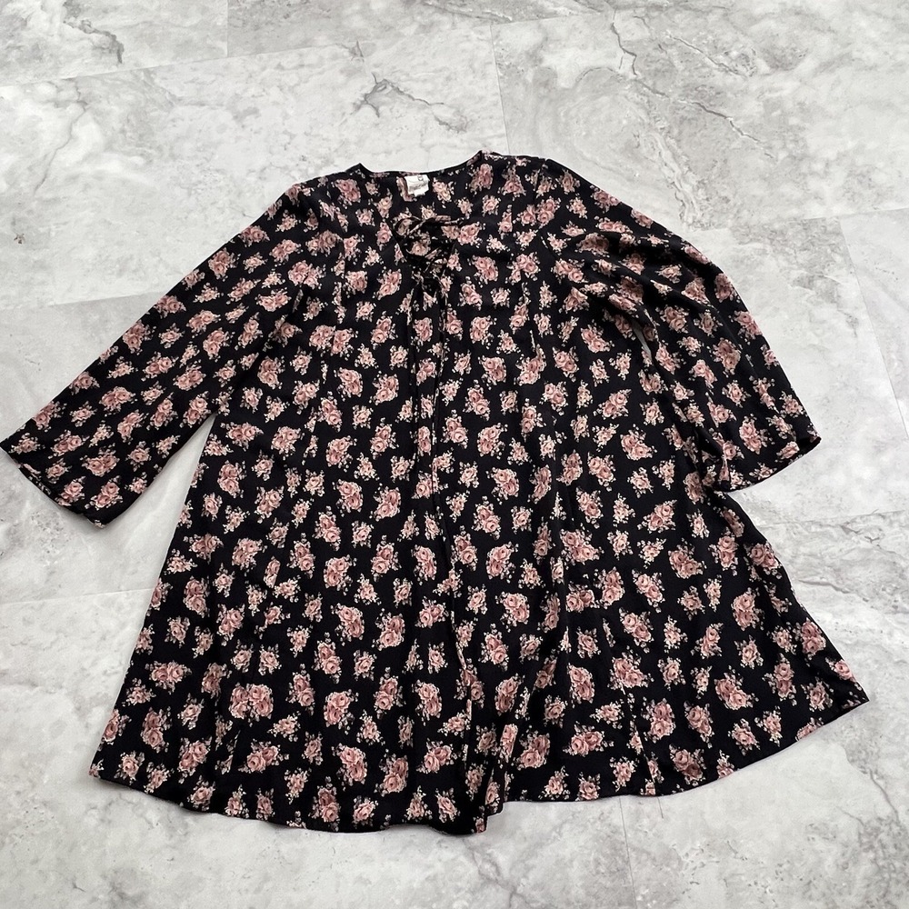 Pink‎ Owl Floral Swing Dress Size Small S Black and Pink